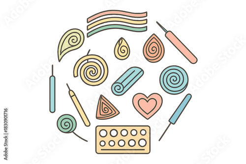 Stylized set of incense sticks, coils, and essential oil drops in a circular arrangement