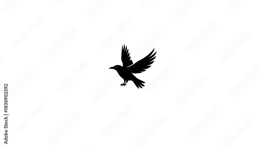 Obraz premium Raven in Flight, Silhouette, Minimalist Design.