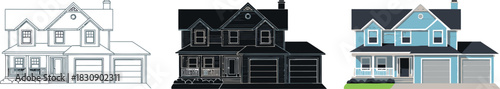 House illustration set vector design in outline silhouette and color for real estate and construction projects