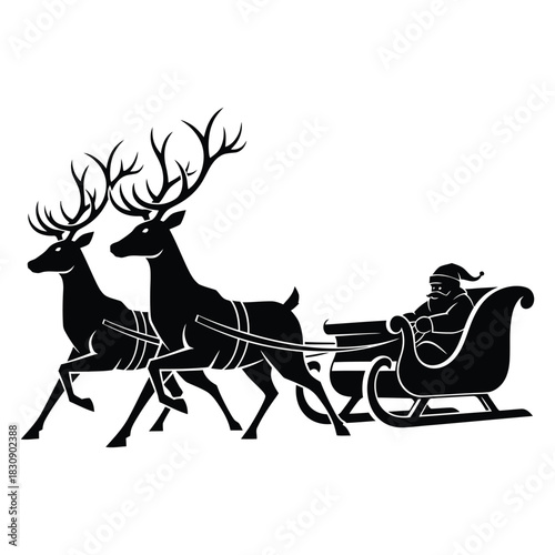 Sleigh Christmas design with Santa and two reindeer silhouette