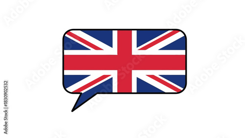 Symbolic representation of English language communication, global dialogue, and British cultural exchange within a modern speech bubble icon, perfect for educational content