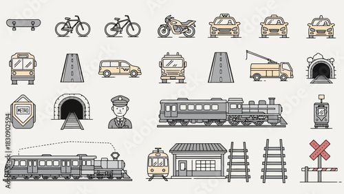 Transportation Icons Vector illustrations of various vehicles and transportation elements for design projects