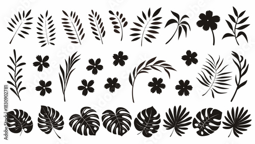 Elegant tropical foliage elements for creative designs, ideal for invitations, patterns, and branding projects, bringing a natural and modern touch