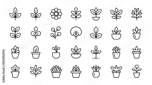 Set of minimalist plant icons simple line art vector design elements isolated on white background