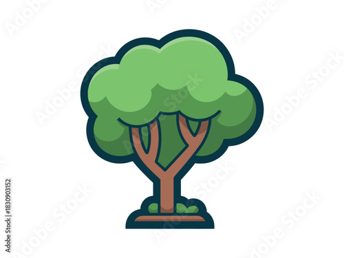 A stylized illustration of a healthy green tree with a brown trunk and bushy foliage on a white background, representing nature and growth.