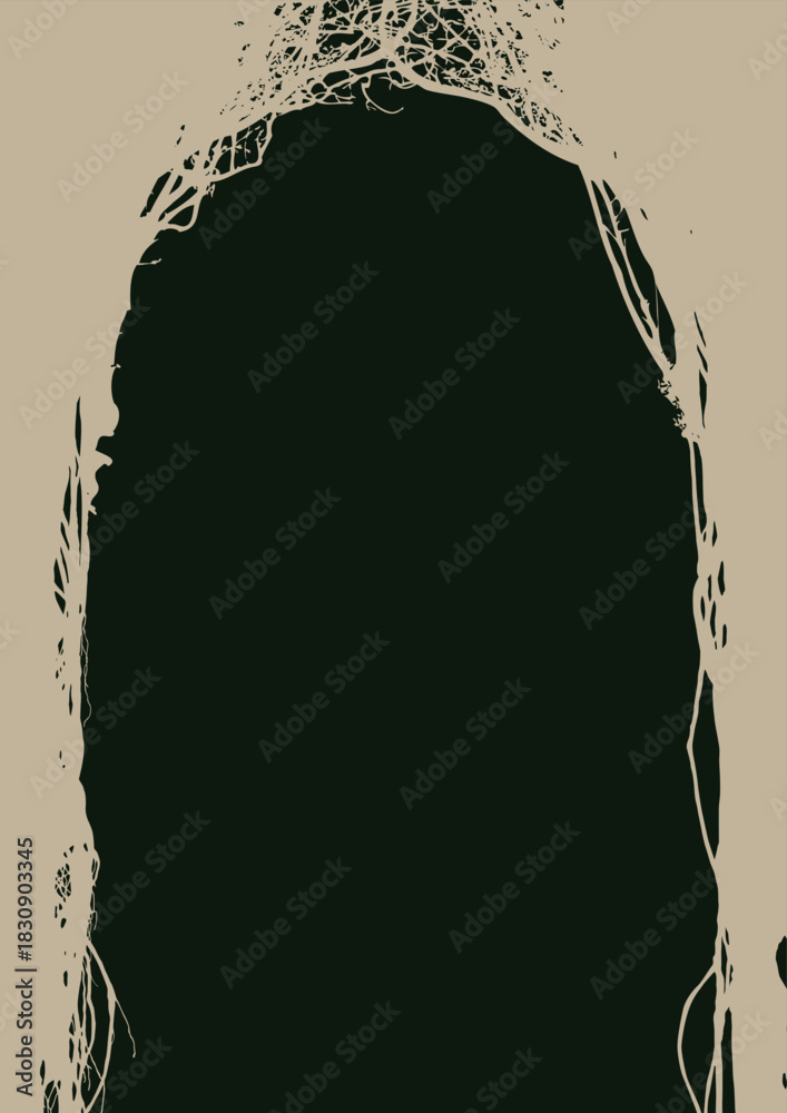 Fototapeta premium Vector banner with a realistic tree, banyan or ficus, with roots and branches and space for text in a gothic style. Scary, magical, fairytale like, and mystical. For Halloween party design. No ai