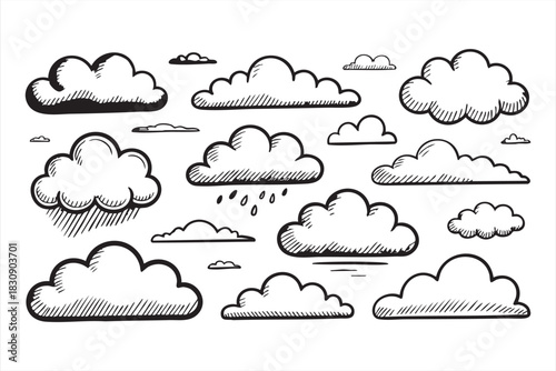 Illustrated cloud and rain symbols for atmospheric and climate graphics