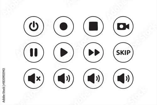 Audio and video control icons for interface design and multimedia tools