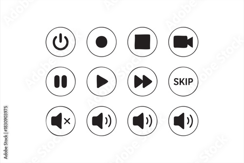 Mute, skip, and playback symbols for streaming platforms and app builders