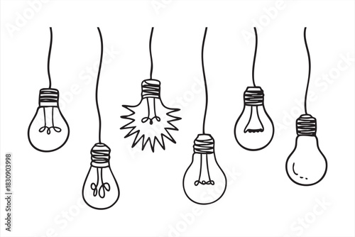 Hanging bulb illustrations for innovation graphics and concept visuals