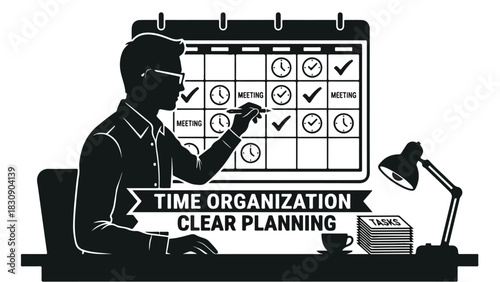 Man Focused on Time Management and Clear Planning for Success.