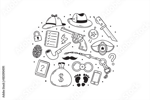 Crime clue illustration set for storytelling graphics and thematic layouts