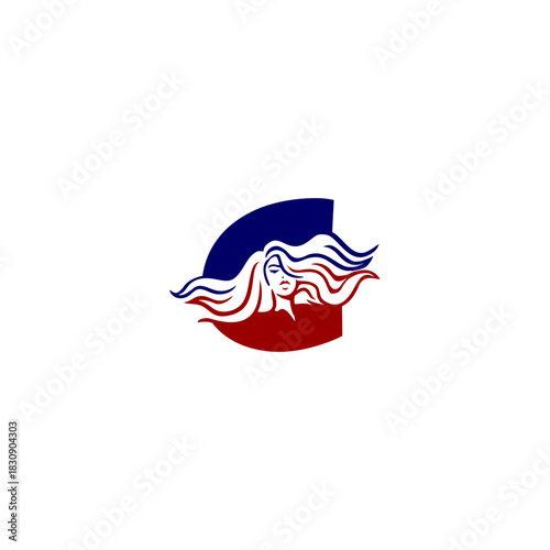 An elegant woman letter logo featuring flowing hair shaped into an alphabet form, crafted with stylish lines, modern aesthetics, and feminine identity perfect for beauty and branding.