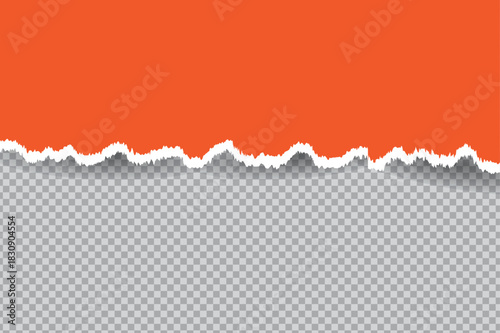 A torn paper edge reveals a transparent background beneath a vibrant orange colored surface high quality