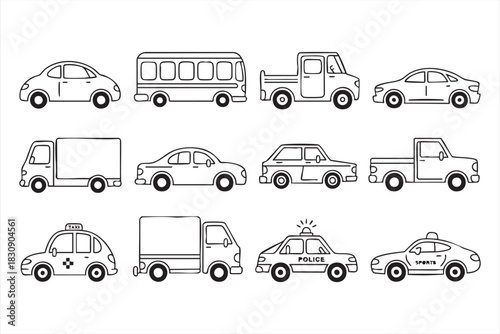 Vehicle and transport line icons for mobility apps and automotive dashboards