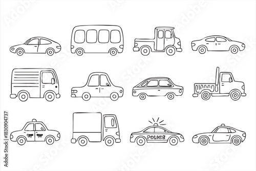 Automotive line icons for delivery services, ride apps, and route interfaces