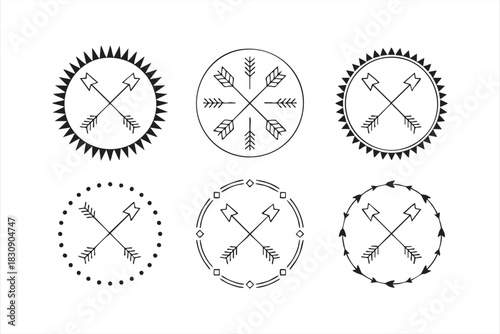Tribal arrow circle emblems for rustic branding and handcrafted graphics