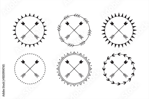 Vintage arrow badge designs with circular borders for logo creation