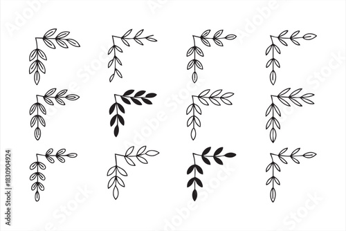Minimal leaf corner illustrations for branding, packaging, and layout accents