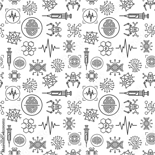 Biohacking, Biotech and Nanotechnology Seamless Pattern