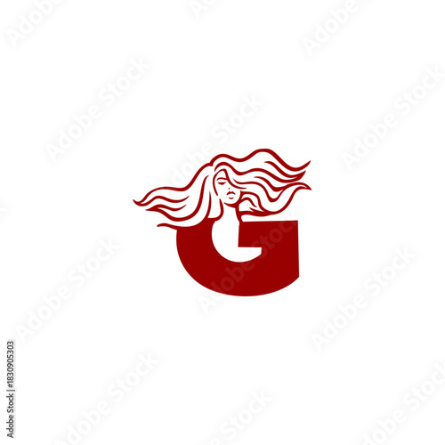 An elegant woman letter logo featuring flowing hair shaped into an alphabet form, crafted with stylish lines, modern aesthetics, and feminine identity perfect for beauty and branding.