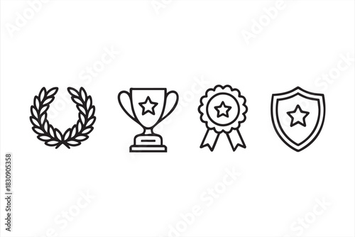 Laurel, ribbon, and trophy symbols for recognition graphics and UI elements