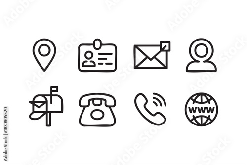 Line icons for contact info sections, profile pages, and business branding