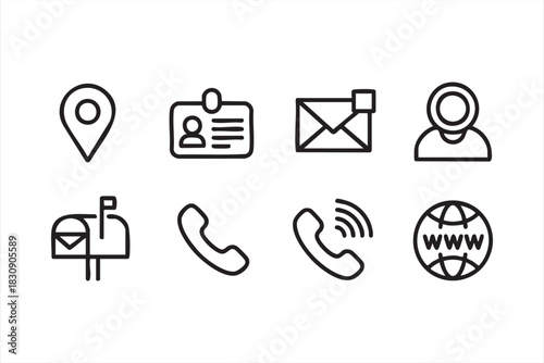 Email, phone, and address icons for digital interfaces and professional layouts