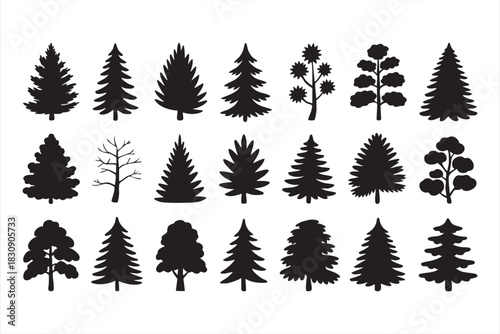 Woodland tree shapes for outdoor layouts, forest illustrations, and nature assets