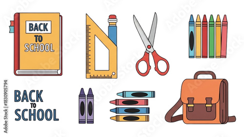 A vibrant collection of essential school supplies and learning tools, perfect for the academic year's start