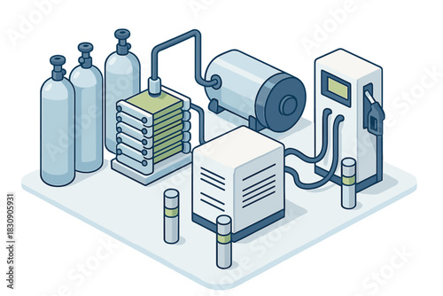 Hydrogen energy refueling station infrastructure featuring fuel cell stack and gas storage tanks