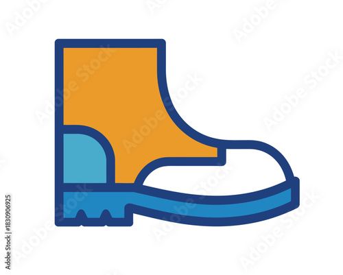 A graphic illustration of a safety boot with a reinforced toe and sturdy sole.