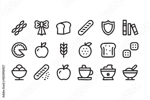 Food and grain icon set for menu layouts, recipe apps, and culinary dashboards