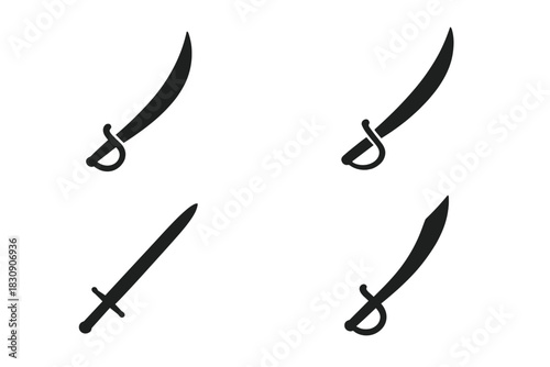 Ancient historical weapon icons set featuring curved sabers and straight swords