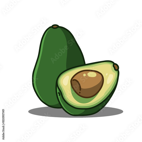 Hand-drawn avocado vector with whole and sliced fruit. Perfect for restaurant branding, food packaging, menus, and healthy-food design assets with a fresh, creamy, delicious look.