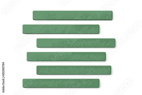Set of six staggered textured green horizontal bars for graphic layout