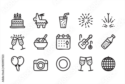 Festive event design icons for party planning apps and social media graphics