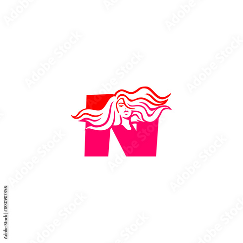 An elegant woman letter logo featuring flowing hair shaped into an alphabet form, crafted with stylish lines, modern aesthetics, and feminine identity perfect for beauty and branding.