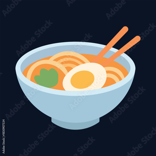 Ramen Bowl Illustration – Japanese Noodle Soup Flat Food Vector