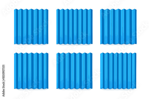 Blue geometric repeating pattern of corrugated metal panels or sound absorbing acoustic tiles