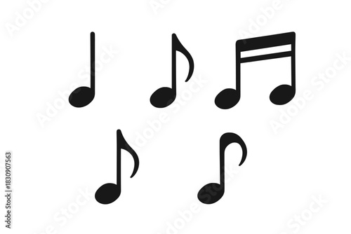 Assortment of classic black musical notation symbols for rhythm and sound