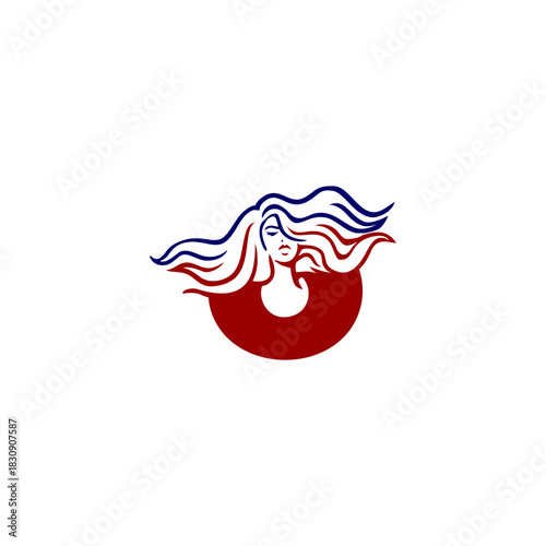 An elegant woman letter logo featuring flowing hair shaped into an alphabet form, crafted with stylish lines, modern aesthetics, and feminine identity perfect for beauty and branding.