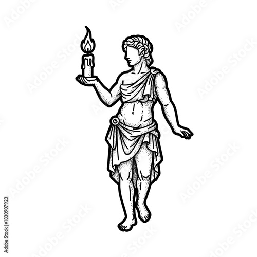 Ancient Greek statue of a woman holding a lit candle.