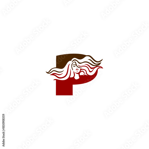 An elegant woman letter logo featuring flowing hair shaped into an alphabet form, crafted with stylish lines, modern aesthetics, and feminine identity perfect for beauty and branding.