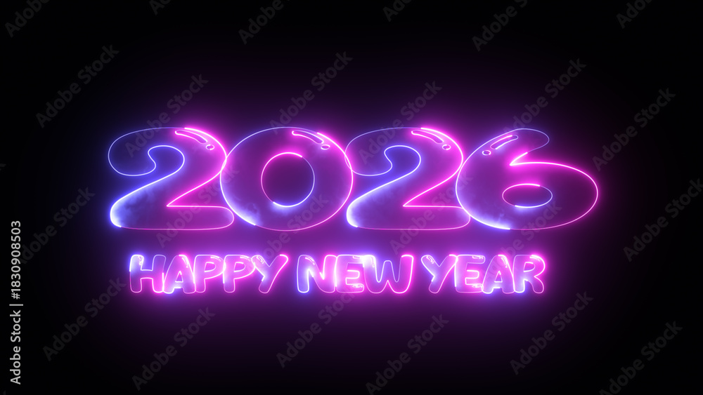Obraz premium Glowing neon blue and pink effect text 2026 background greeting celebration happy new year
