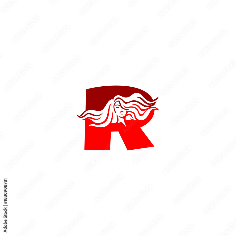 Fototapeta premium An elegant woman letter logo featuring flowing hair shaped into an alphabet form, crafted with stylish lines, modern aesthetics, and feminine identity perfect for beauty and branding.