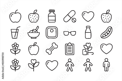Healthy Lifestyle Vector Icons for Diet Plans and Fitness Tracking Apps