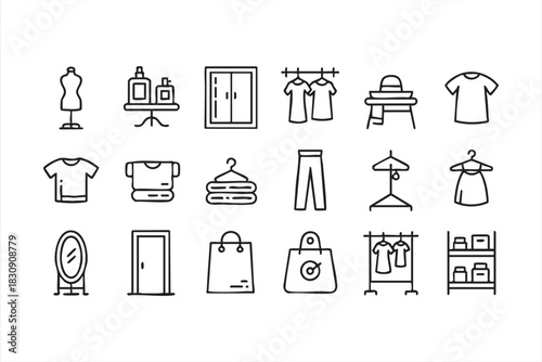 Clothing Store Line Icons for Boutique Branding and Retail UI