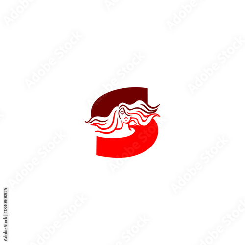 An elegant woman letter logo featuring flowing hair shaped into an alphabet form, crafted with stylish lines, modern aesthetics, and feminine identity perfect for beauty and branding.