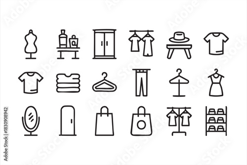 Retail Apparel Line Icons for Inventory Systems and Boutique Platforms